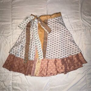 Jedzebel Magic Wrap Skirt Silk Boho Convertible Skirt Top Cream Gold One Size
